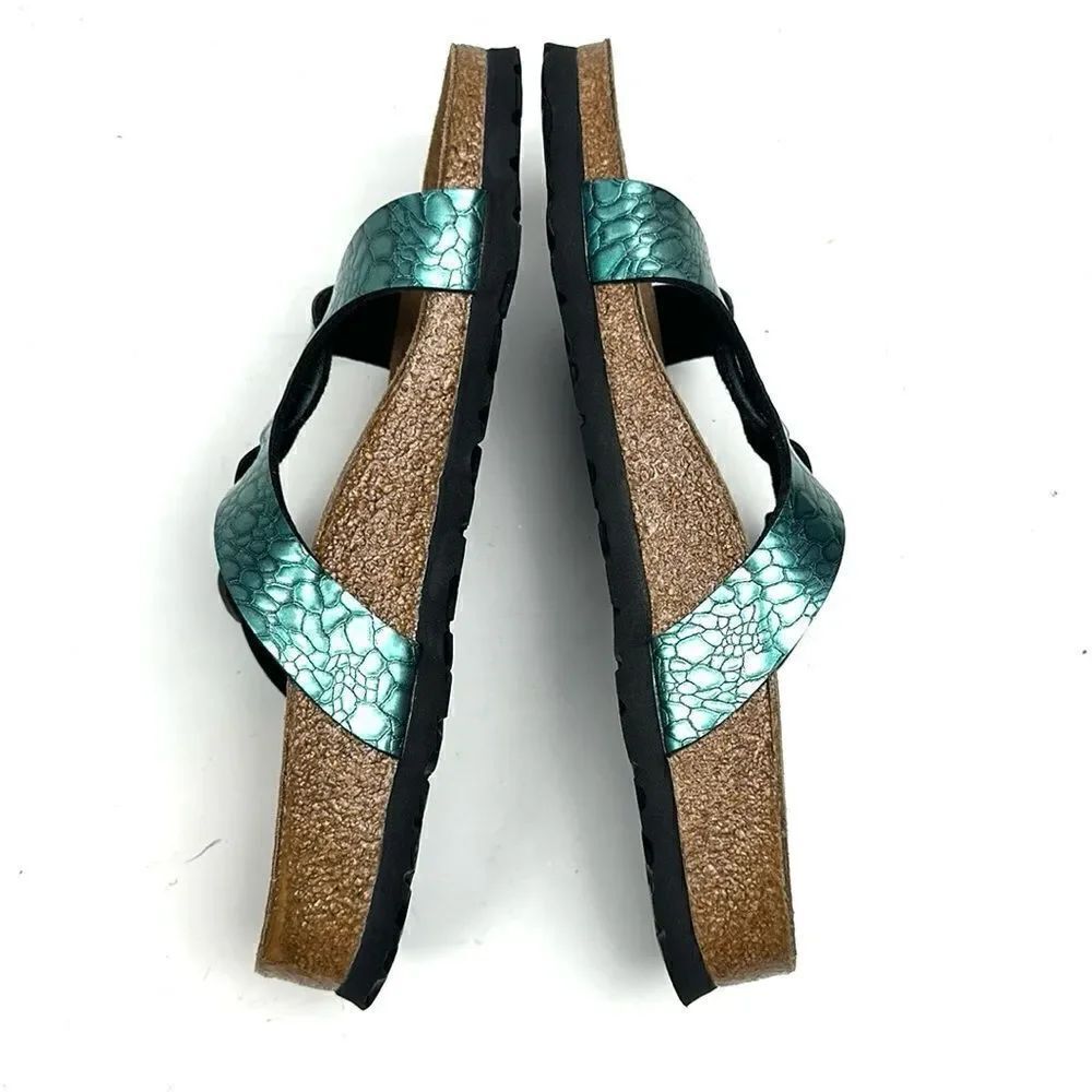 NWB Birkenstock Birki’s Sylt Metallic Turquoise Croc Embossed Sandals 38 US 7 - Picture 6 of 14
